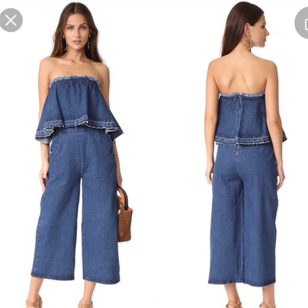 NWT JOA strapless denim jumpsuit